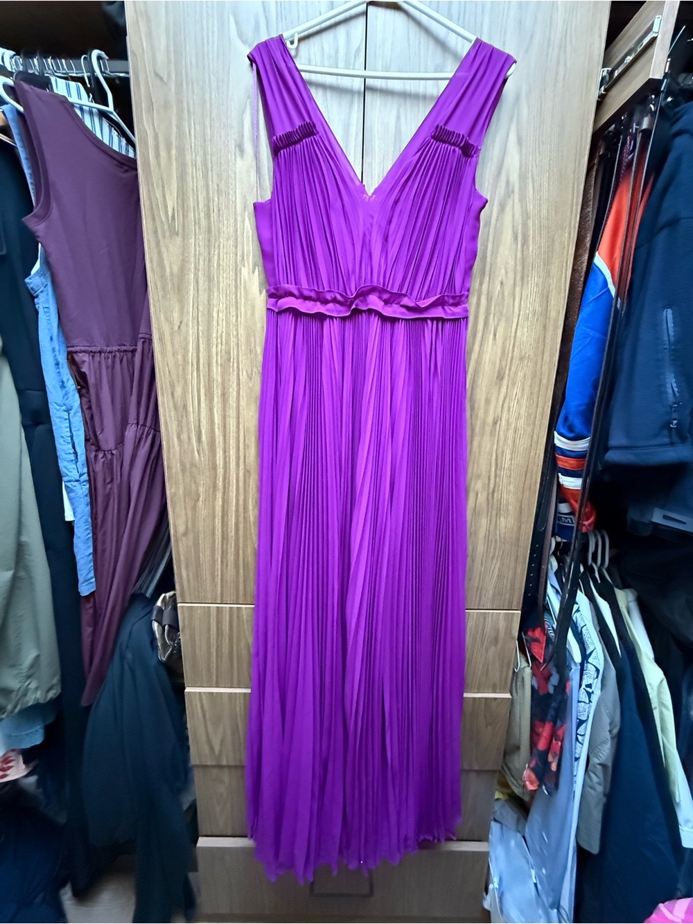 Rebecca Taylor Purple Pleated Maxi Gown Dress Size 10